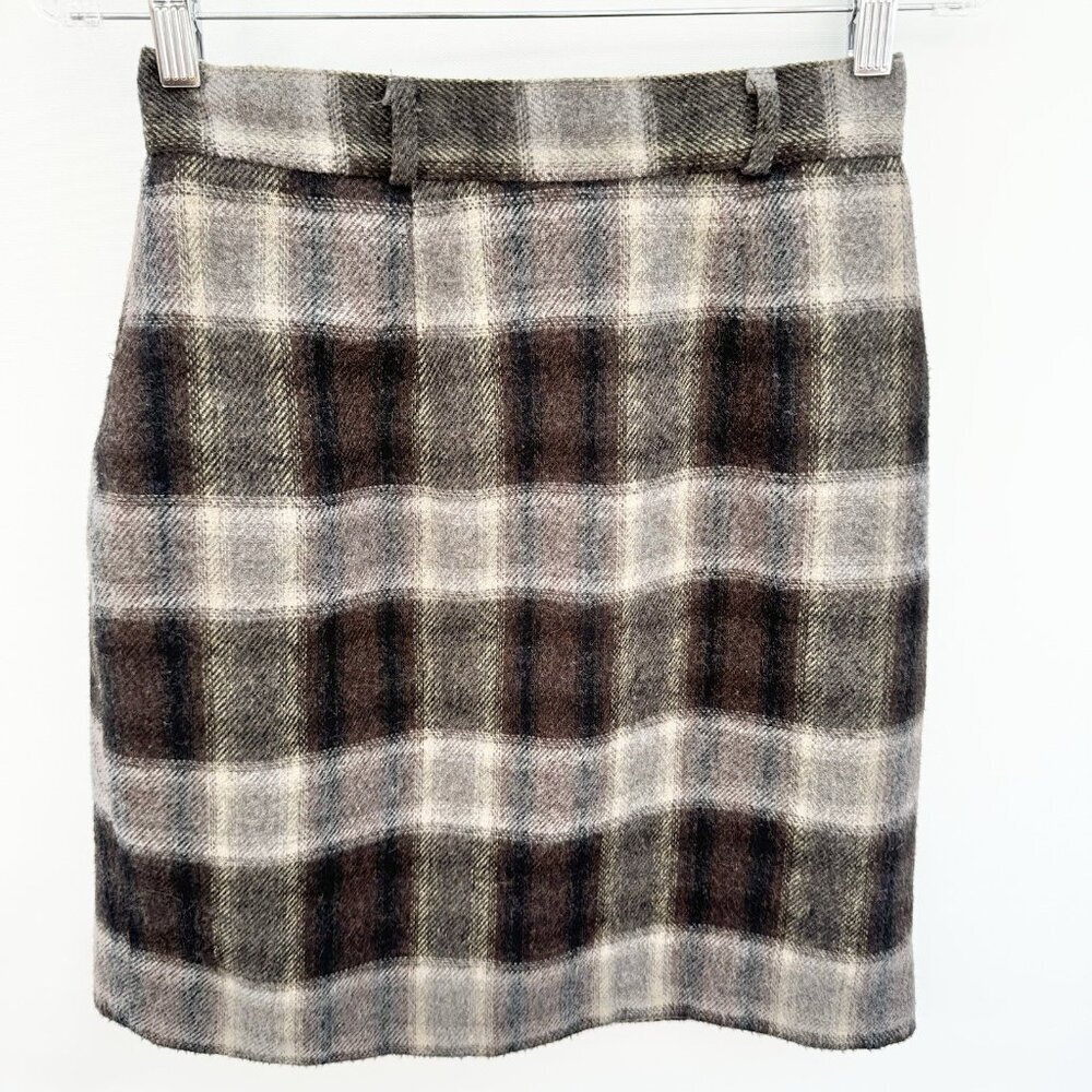 Vintage 90s Women Wool Blend Brown And Beige Plaid Skirt Full Lined Size 7